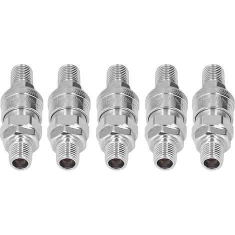 5 jeux de raccords pneumatiques à connexion rapide en acier inoxydable nickelé et kit de bouchons (filetage mâle 1/4 (SM+PM-20))