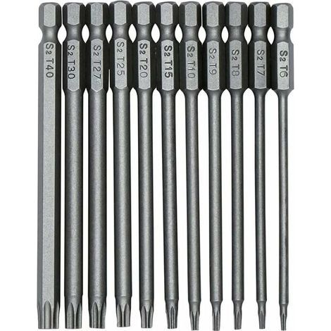 Pair 11 Stück 100 mm S2 1/4 Zoll Torx-Schraubendreher-Bits Präzisions-Sechskantschaft Magnetischer Sicherheits-Schraubendreher-Bohrer T6-T40 Langer Torx-Schraubendreher --INHHUB