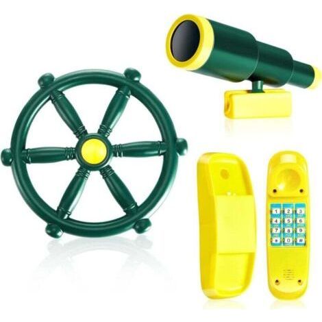 Green Mobility – Set mit 3 Zubehörteilen für Kinderspielplätze: Schaukeln, Spielgeräte, Piratenschiff aus Kunststoff, Rad, Teleskop, Telefon, Gartenhaus usw. (1/5)