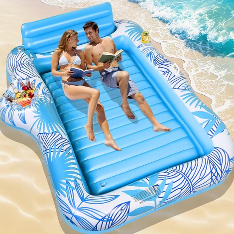 Double Piscine de Bronzage Gonflable, Matelas Gonflable Bronzage Tanning Pool avec Bac à Glaçons (1/5)