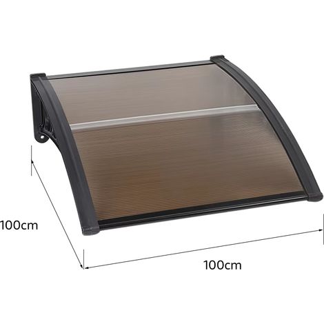 Auvent d’entrée marron – 100x100 cm – Design arqué – Toile transparente – Abri pluie pour porte