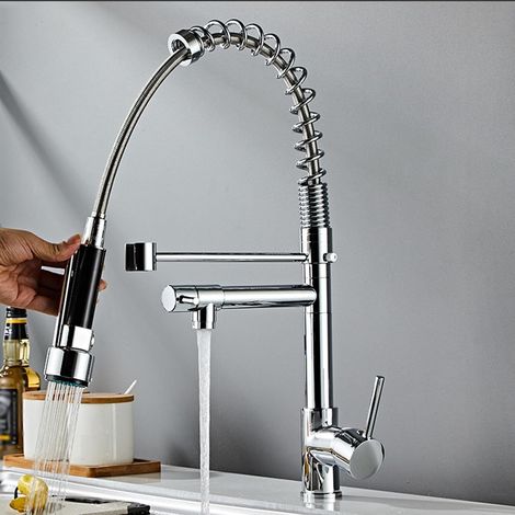 Robinet Cuisine Couleur Électroplaquée avec Douchette Extractible Double Jet Mitigeur Évier Inox Tuyau Inclus (1/5)