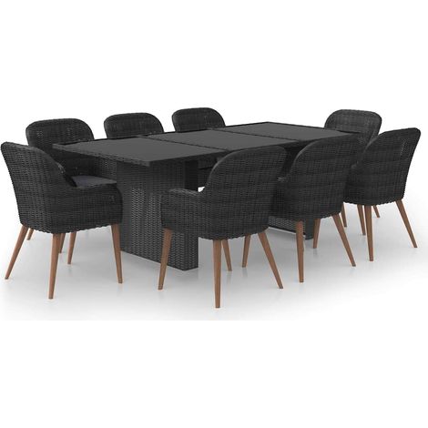 Maison Exclusive - 9-tlg. Garten-Essgruppe Poly Rattan Schwarz