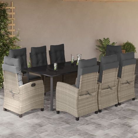 Ensemble à manger de jardin et coussins 9 pcs-Salon de jardin gris clair rotin 281876 (1/5)