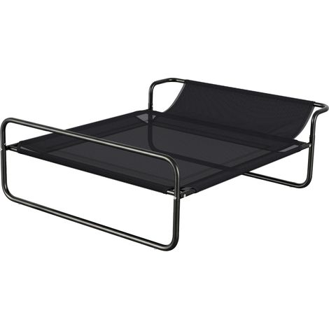 Lit surélevé chien animal compagnie avec coussin tête en tissu microperforé 106x81x33 cm noir (1/5)