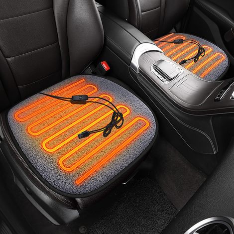 USB-beheizbares Sitzkissen – Lammwolle – Autositzkissen – Wintersitzkissen – Autoinnenausstattung – Zwei Vordersitzbasen (1/2)
