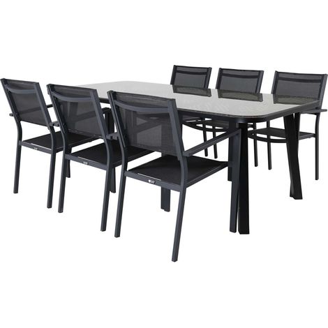Paola Gartenset Tisch 100x200cm schwarz, 6 Stühle Copacabana schwarz.