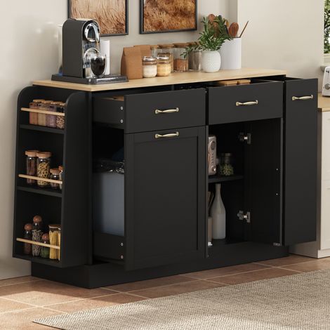 MEUBLIV Küchenbuffet 133,5x40x86 cm schwarz – Gewürzregal und Müllfach (1/5)