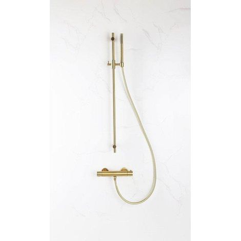 Fortifura Calvi Ensemble de douche barre curseur avec douchette stick, flexible en métal et robinet de douche Laiton brossé PVD (1/5)