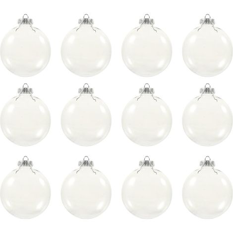 12pcs Flat Christmas Balls Transparent Ornaments Christmas Ornaments Wedding Decoration Fillable Christmas Ornaments Plastic Ornaments Round Balls Plastic Pet New Year Tree Ball