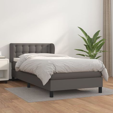 Lit Adulte Confortable - Lit à sommier tapissier avec matelas pour Chambre Gris 100x200 cm Similicuir BV49424 (1/5)