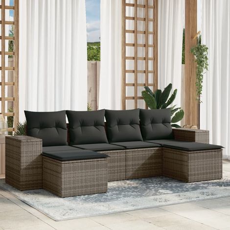 vidaXL 6 Piece Garden Sofa Set with Cushions Grey Poly Rattan (1/5)