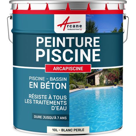 Arcane Industries – Peinture étanche pour piscine béton – 10 L – Aspect mat soyeux – Résistance aux agents chimiques – Couleur blanc perlé RAL 1013