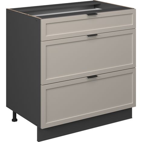 Meuble cuisine Fame-Line, GrisBeige, 80 cm avec 3 tiroirs, sans plan de travail, Vicco (1/5)