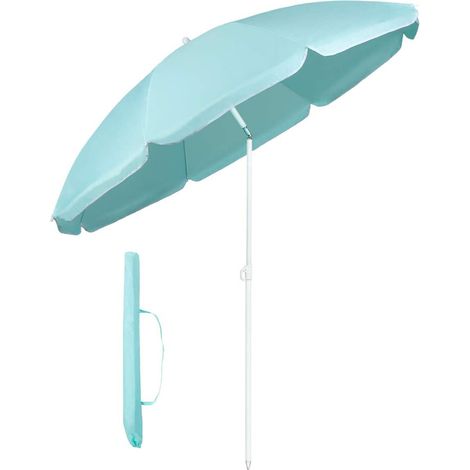 Sekey 160 cm Sonnenschirm Strandschirm mit Schutzhülle für Balkon Garten & Terrasse Neigungswinkel und Höhe verstellbar, Rund Sonnenschutz UV20+, Hellblau