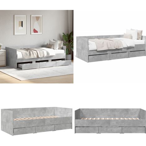 Tagesbett mit Schubladen ohne Matratze Betongrau 100x200 cm - Tagesbett - Beton Grau - Holzrahmen - Schrankbett - Gästebett - Home & Living (1/5)