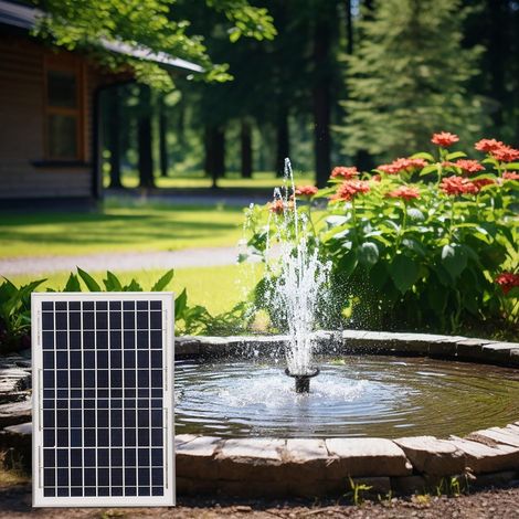 Kit de pompe solaire de bassin 10 W avec filtre - Fontaine solaire 1000 l/h - Fontaine solaire pour extérieur - Jeu d'eau solaire DIY avec 4 buses pour jardin, étang, fontaine, cascade et piscine (1/5)