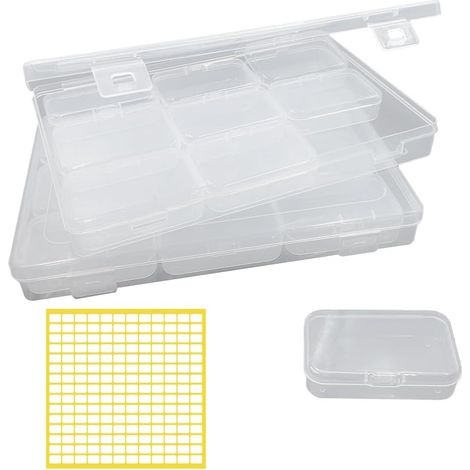 2 Ensembles Boîte de rangement,Plastique transparent,Compartiments empilables,Étiquettes incluses,Pour bijoux perles petits objets (1/5)
