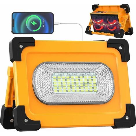 Ulisem LED Flutlicht Baustellenlampe Wiederaufladbar Solar 80W, 4 Modi Tragbare LED Arbeitsleuchte Wasserdicht USB 11000mAh Akku mit Magnet für Autoreparatur, Garage, Camping, Notfall 13Thirteen (1/5)