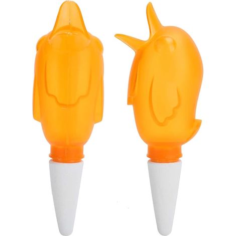 IrrigationSystème d'irrigation goutte à goutte automatique (2 pièces), piquets d'irrigation, outils d'arrosage portables et légers pour plantes de jardin, forme d'oiseau transparente, orange, 16 cm (1/5)