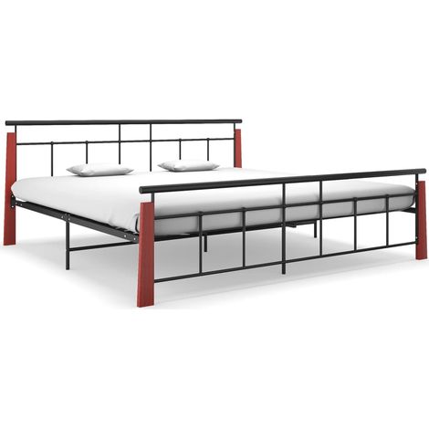Bed Frame without Mattress Metal and Solid Oak Wood 200x200 cm vidaXL (1/5)