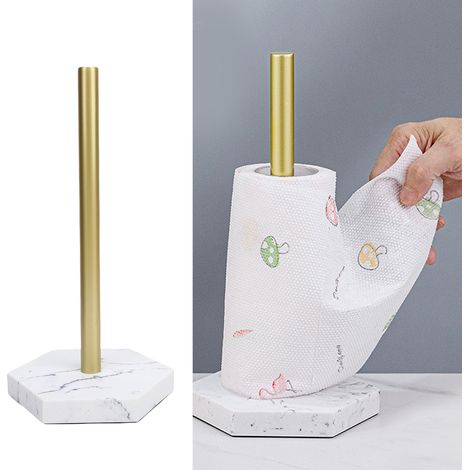 Porte-essuie-tout sur pied – Support de comptoir en acier inoxydable doré à effet marbré, pour cuisine et toilettes (1/5)