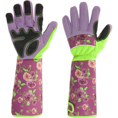 Gants De Jardinage Longs Violets Pour Hommes Et Femmes, Gants De Travail De Jardin De Protection Avant-Bras Longs Avec Paumes Et Doigts Renforcés (1/5)