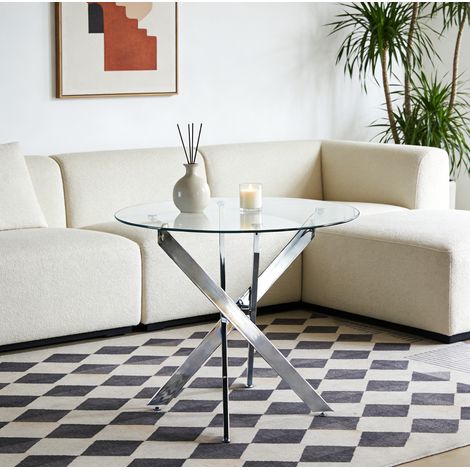 MEUBLIV Table à manger ronde 80x80x75 cm argent – plateau en verre trempé (1/5)