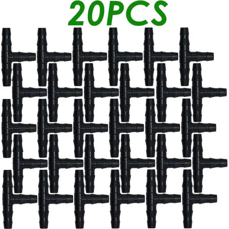 (SPL11-008-20PCS-1/4'') 20 à 100 raccords en T de 6,35 mm (1/4 pouce) pour système d'irrigation goutte à goutte, outils d'arrosage pour tuyaux de 4 mm et 7 mm, serres et serres. (1/5)