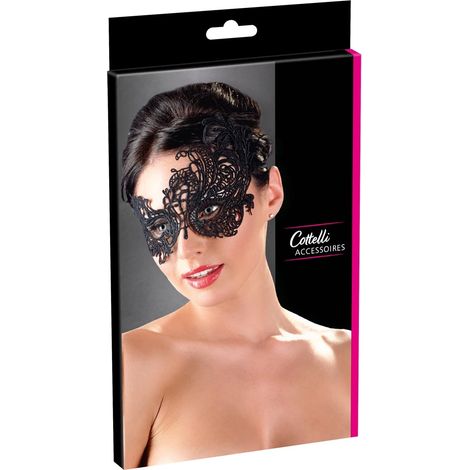 Cottelli Accessoires – Schwarze, bestickte Augenmaske mit Spitzenband (1/4)