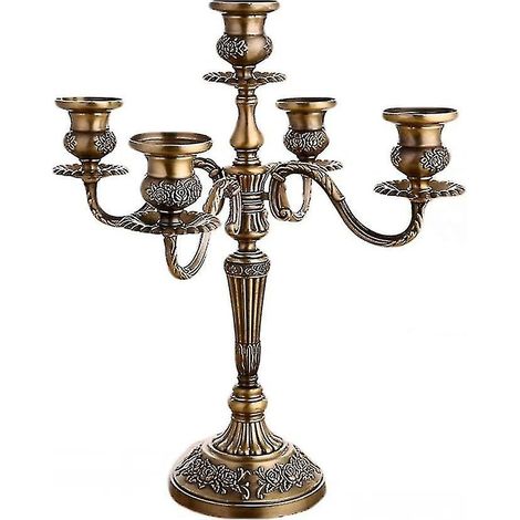 Bougeoir vintage en alliage de bronze, bougeoir raffiné en relief pour décoration de mariage - 32 cm, bougie pilier, plateau à bougie, décoration de table (1/2)