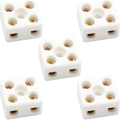 5 Pièces Bornier Céramique, Domino Haute Temperature, 10A 250V Haute TempéRature en Porcelaine Connecteurs CéRamiques pour CâBles éLectriques. (1/4)