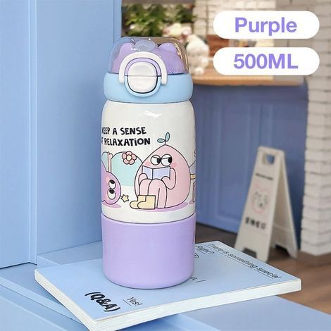 500-ml-Wasserflasche aus Edelstahl 316, Outdoor-Trinkbecher, niedliche lila Thermosflasche mit Cartoon-Motiv (1/4)