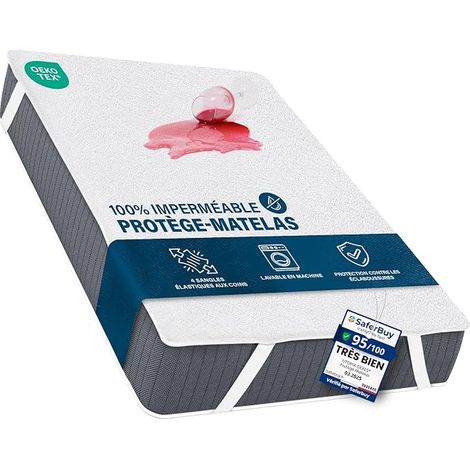 Protège-matelas 200 x 220 cm, imperméable, avec bandes d'angle élastiques, respirant, protection de matelas, blanc (1/2)