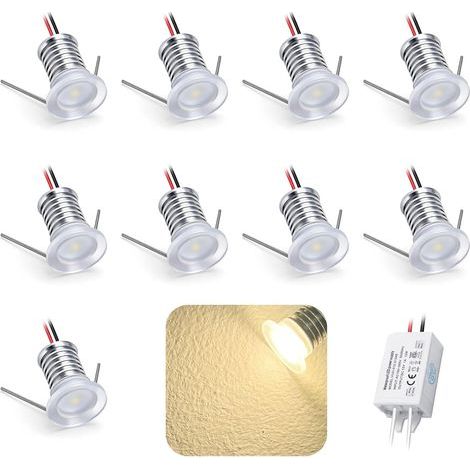 Mini-LED-Strahler 12V 1W RGB, IP65 wasserdicht, kleine Lampen mit 220V-Transformator, 15mm Einbaustrahler für Möbel, Nachtlichter, Schränke, Treppen (Warmweiß) (1/5)