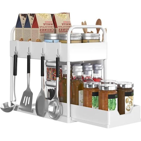 1 Étagère sous évier,Plastique ABS,Rangement 2 niveaux,Coulissant,Salle de bain Cuisine