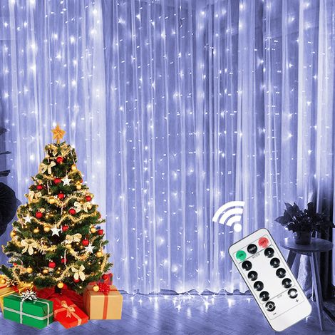Rideau lumineux LED (lumière blanche 4 x 3 m), avec prise USB et télécommande, 8 modes d'éclairage (1/5)