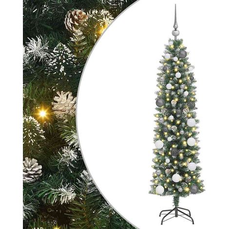 Künstlicher schlanker Weihnachtsbaum mit 150 LEDs Grün 150 cm vidaXL (1/5)