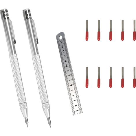 Set of 13 Tracing Needles, 2 Tungsten Steel Tracing Needles with 10 Replacement Tips and 15 cm Steel Ruler, Precise Tools for Marking Glass, Ceramics, Wood (1/5)