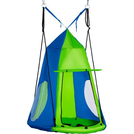 Balançoire nid d'oiseau ronde avec tente amovible, Ø 100 cm, 4 anneaux inclus, dès 3 ans, 200 kg max (1/5)