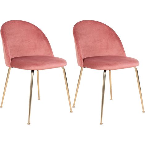 Lot de 2 Chaises Velours Rose et Pieds Métal Doré - MEYRIN (1/5)