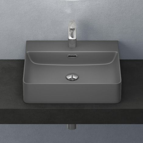 Mai & Mai Lavabo da Appoggio 50x42x12cm, Lavabo Bagno Sospeso Lavandino Bagno Meissen201-500 in Ceramica con Nano Rivestimenti inclusi, Antracite Opaco