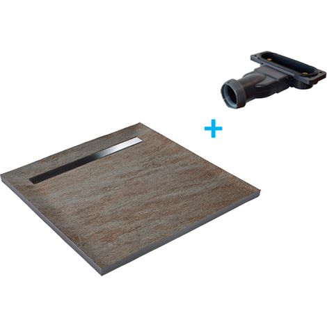 Receveur de douche cuivre 100 x 100 cm haute densité pierre naturelle - grille caniveau (1/5)