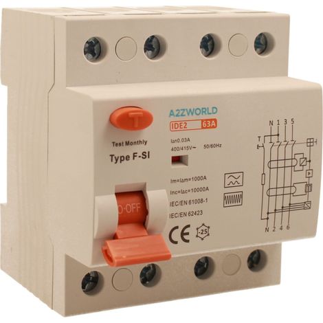 RCCB Interruttore Differenziale Puro Tipo F - SI 3P+N 4M 10000A 30mA Super Immunizzato AC 400V IP20 IEC61008-1, Corrente Disponibili 25A 40A 63A (63A)
