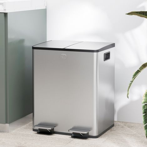 Boîte Cuisine Inoxydable Compartiments Couvercles Doux Fermeture Souple 2x20l Seau Amovible Mobilier Intérieur Acier Argent