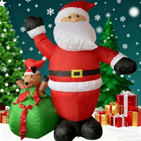 Noël Gonflable, Décoration de Santa de 180cm avec Cerf et Lumière LED Décoration d'éclairage Extérieur Intérieur pour Jardin (1/5)