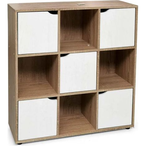 Mueble Ares bicolor 90 x 30 x 93 cm con 9 cubos y puertas sin manijas