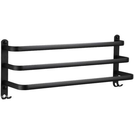 Sollbry Porte-Serviettes de Salle de Bain Mural en Aluminium - 3 étages - avec Crochets - 30 cm - Étanche - Noir - pour Salle de Bain, Cuisine, Salle de Bain (1/4)