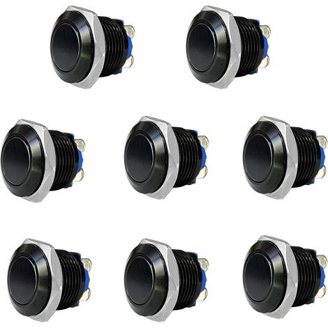 Momentanés Metal Commutateur de Bouton Poussoir 12V 8 PCS 16mm pour Marine Étanche Voiture RV Truck Boat (Noir) (1/5)