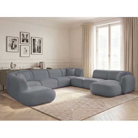 BOBOCHIC - Canapé panoramique fixe modulable ANDA avec 3 chauffeuses, 1 méridienne, 2 angles et 1 pouf Angle droit  Gris